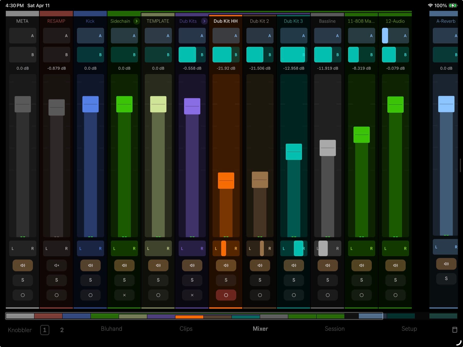 Knobbler full-screen mixer view