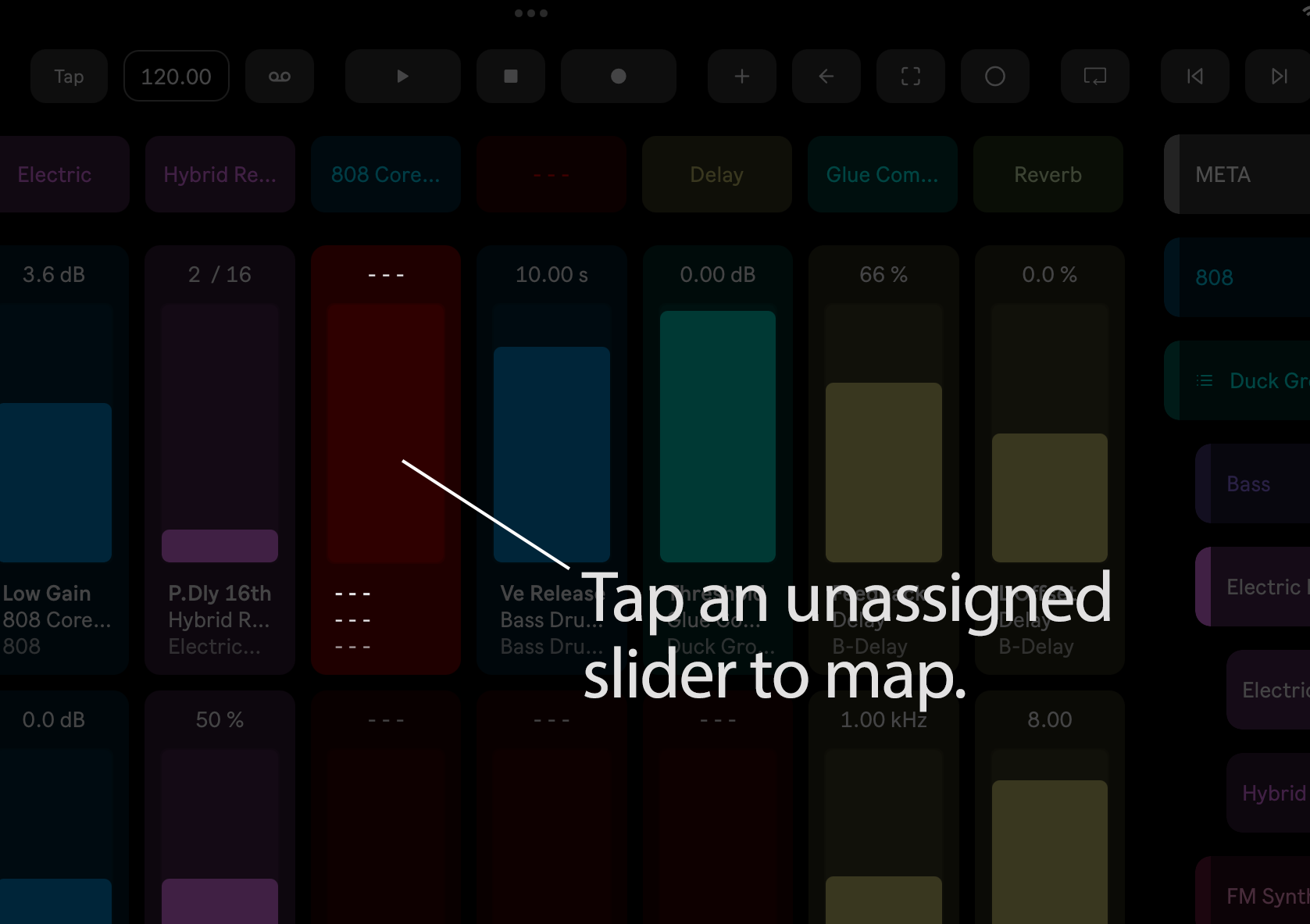 Tap an unmapped slider
