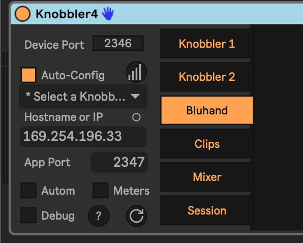 The Knobbler4 Live device with the tablet's IP filled in manually